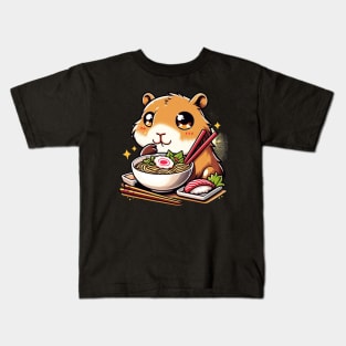 Japanese Art Noodle Foodie Cute Capybara Ramen Kids T-Shirt